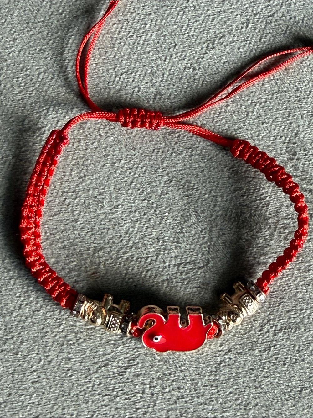 Red Elephant Charm Braided Bracelet